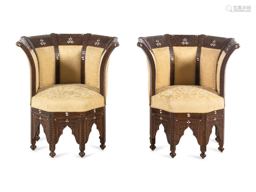 A Pair of Syrian Mother-of-Pearl Inlaid Walnut Chairs