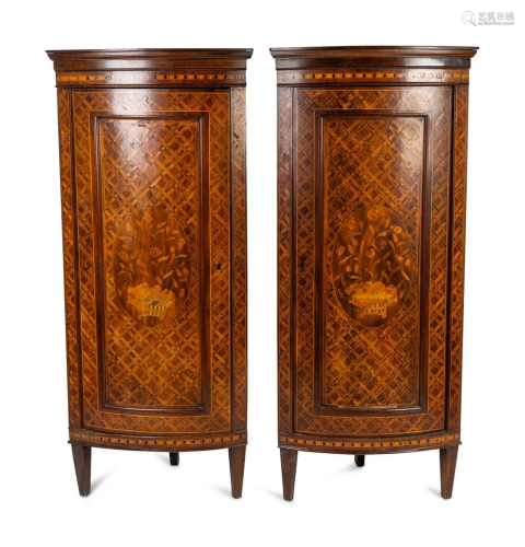 A Pair of Louis XVI Style Mahogany Corner Cabinets