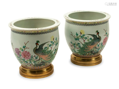 A Pair of Chinese Porcelain Jardinieres with Gilt