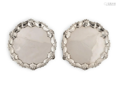 A Pair of George IV Silver Footed Card Trays