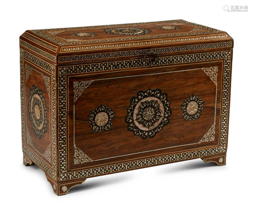 A Moorish Style Pewter and Mother-of-Pearl Inlaid Trunk