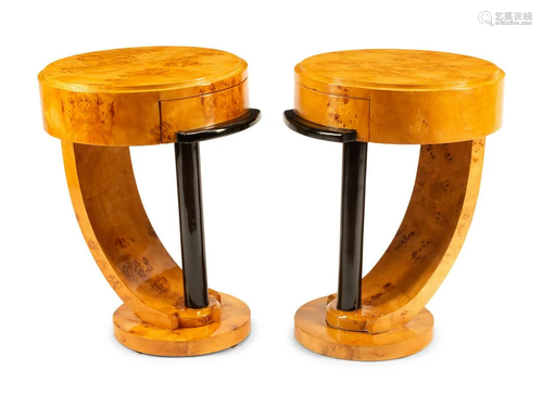 A Pair of Art Deco Style Part Ebonized Burlwood Side