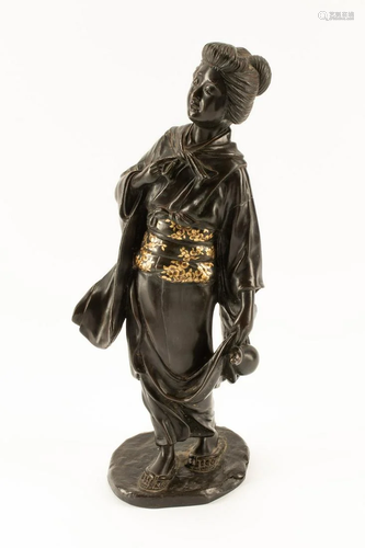 A Japanese Parcel Gilt Bronze Figure of a Lady Height