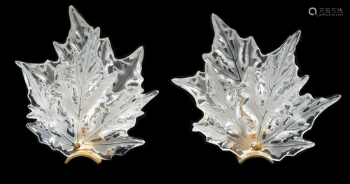 A Pair of Lalique Champs-Elysees Sconces Height 13 x