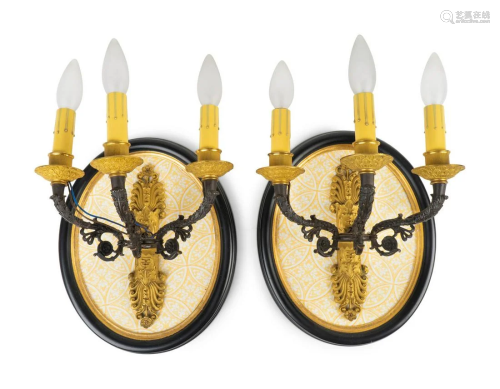 A Pair of French Empire Style Bronze and Gilt Bronze