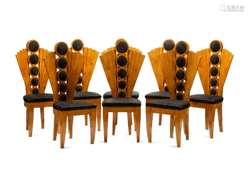 A Set of Eight Art Deco Style Dining Chairs Height 47 x