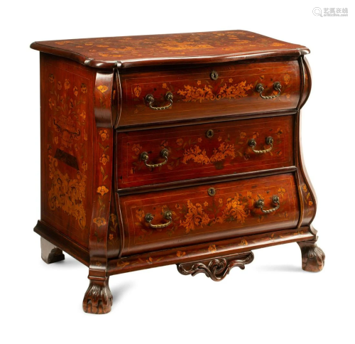 A Dutch Marquetry Inlaid Chest of Drawers Height 33 1/2