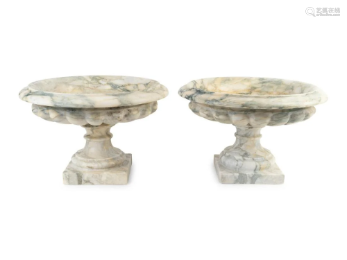 A Pair of Italian Variagated Marble Campana-form Urns