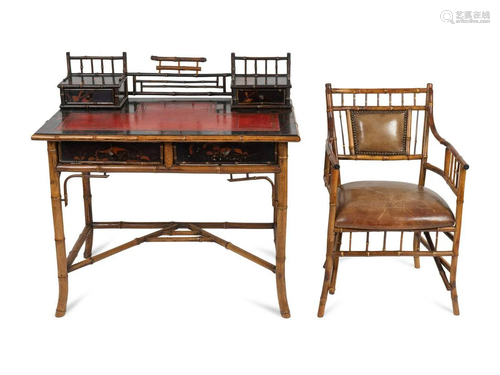 A Victorian Aesthetic Bamboo Desk and Chair Height of