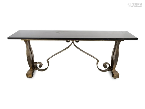 A Black Marble Top Steel Console Table Height 30 3/4 x