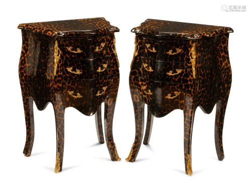 A Pair of Louis XV Style Leopard Motif Side Tables