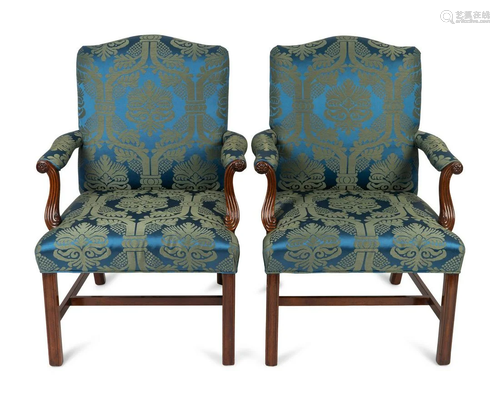 A Pair of Georgian Revival Mahogany Open Armchairs