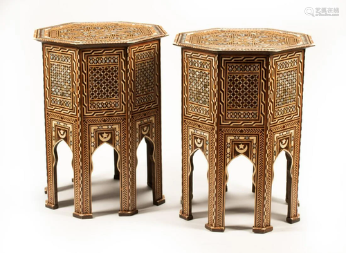 A Pair of Moorish Style Marquetry Tables Height 30 x