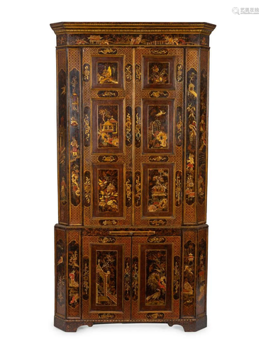 A George II Chinoiserie on Faux Tortoiseshell Cabinet