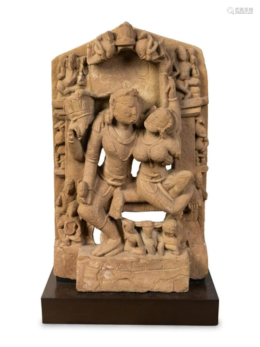 A Large Indian Sandstone Figural Group Height 23 x