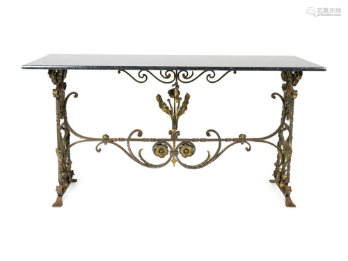 A Continental Cast Iron Marble Top Console Height 31 x