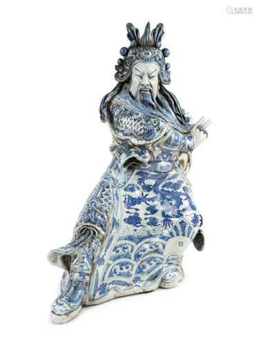 A Chinese Blue and White Porcelain Guan Gong Yu Figure