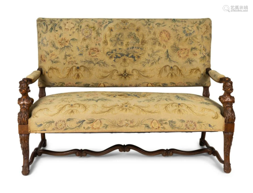 A Continental Baroque Style Walnut Bench with