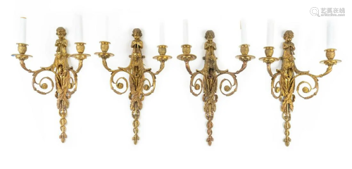 A Set of Four Louis XVI Style Gilt-Bronze Sconces