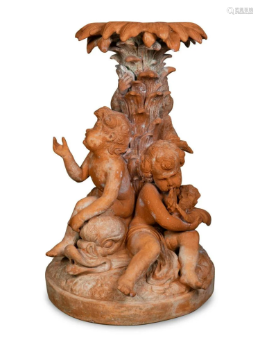 An Italian Terracotta Figural Fountain Height 70 x