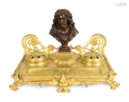 A Louis XV Style Gilt Bronze Encrier Mounted with
