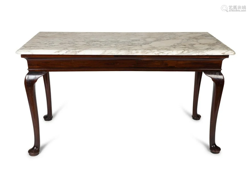 A Queen Anne Style Marble Top Mahogany Console Table