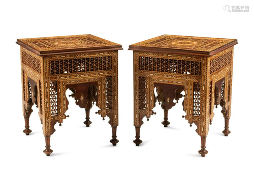 A Pair of Moorish Style Mosaic Marquetry Tables Height