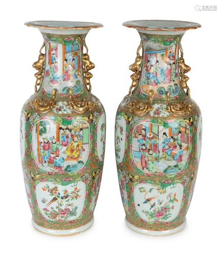 A Pair of Large Rose Medallion Porcelain Vases with