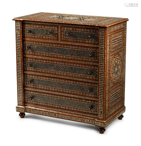 A Moorish Style Inlaid Chest of Drawers Height 42 x