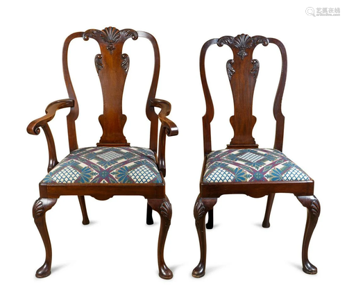 A Set of Ten Queen Anne Style Mahogany Dining Chairs