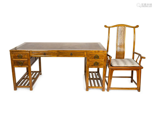 A Chinese Softwood Writing Desk and an Official's Hat