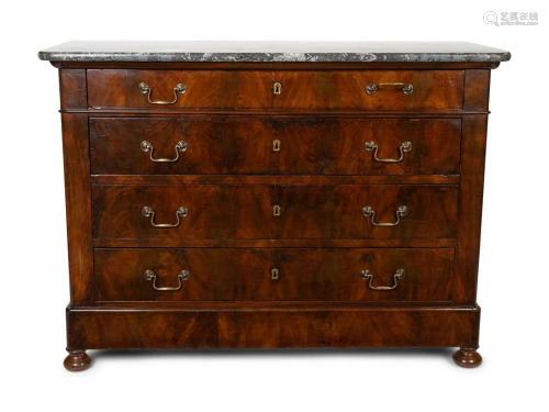 An Empire Style Figured Mahogany Marble Top Chest of