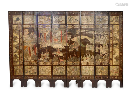 A Chinese Coromandel Lacquer Eight-Panel Screen Height