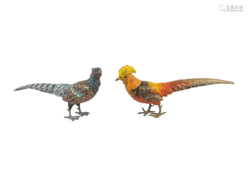 A Pair of Austrian Cold Painted Bronze Pheasants Height