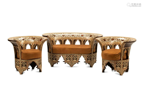 An Iberian Style Mother-of-Pearl Inlaid Seating Suite