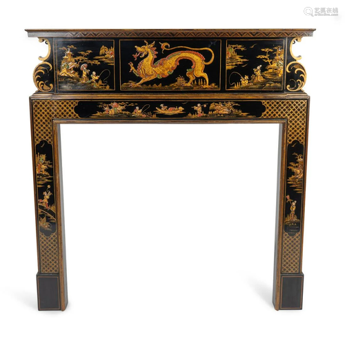 An Edwardian Black and Gilt Chinoiserie Decorated