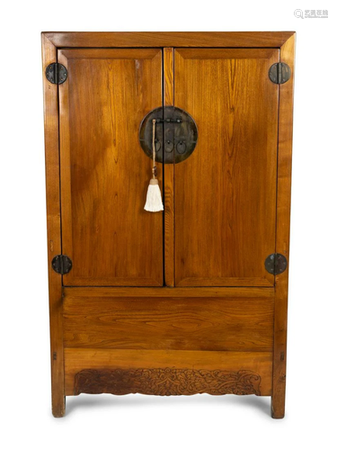 A Chinese Elmwood Cabinet Height 64 x width 43 x depth