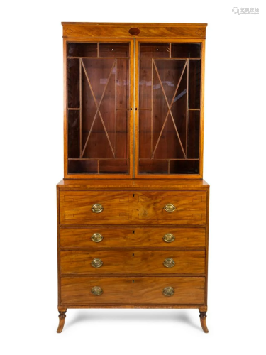 A George III Style Walnut Secretary Bookcase Height 83
