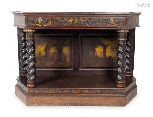 A Dutch Baroque Style Carved and Painted Mahogany