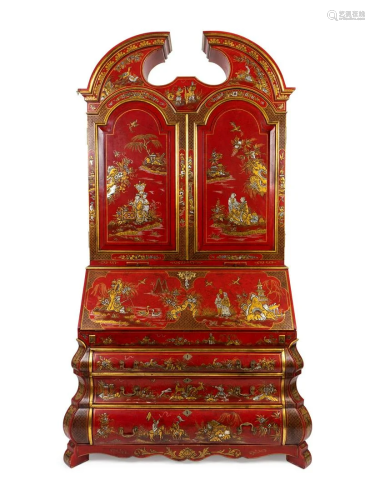 A George II Style Parcel-Gilt and Red Lacquer