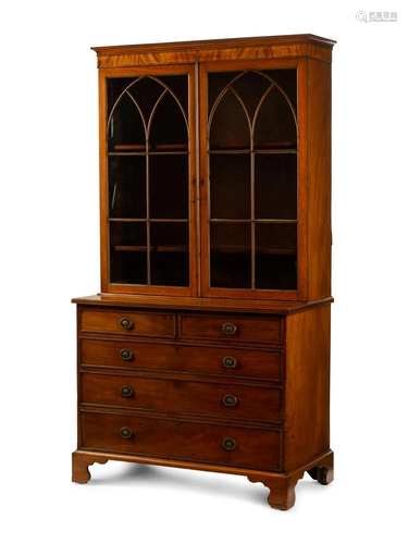 A Regency Style Mahogany Secretary Bookcase Height 81 x