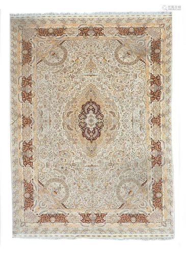 A Tabriz Silk Rug 13 feet 9 inches x 10 feet 2 inches.