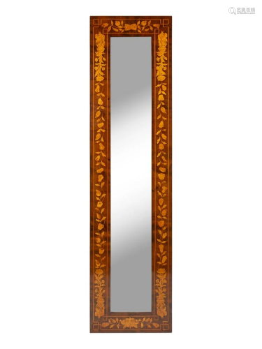 A Dutch Marquetry Walnut Framed Pier Mirror Height 68