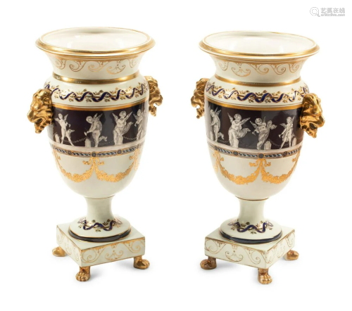 A Pair of Minton Style Pate-sur-Pate Vases Height 16
