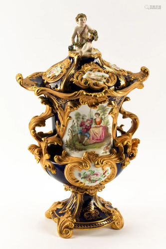 A Minton Porcelain Vase and Cover Height 18 x width