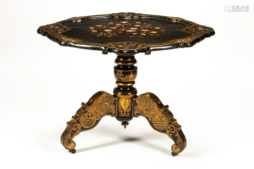 An English Mother-of-Pearl Inlaid Papier Mache Table