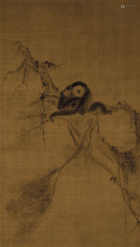 佚名 猿戏图 绢本立轴