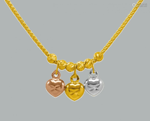 NEW 14K TRI COLOR GOLD FANCY HEART CHARM NECKLACE H…
