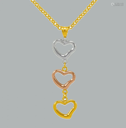 NEW 14K TRI COLOR GOLD LADIES FANCY HEART NECKLACE 18