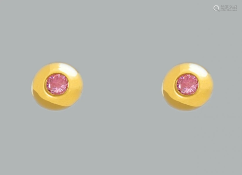 14K YELLOW GOLD STUD PINK CZ EARRINGS SCREW BACK CIRCLE